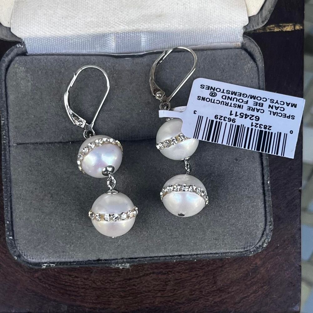 Pearl earrings Sterling silver with Rhinestones